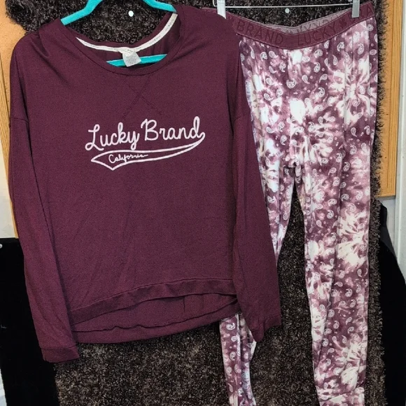 Lucky Brand Maroon Top and Pink Tie-dyed Pajama Set. - Picture 1 of 6